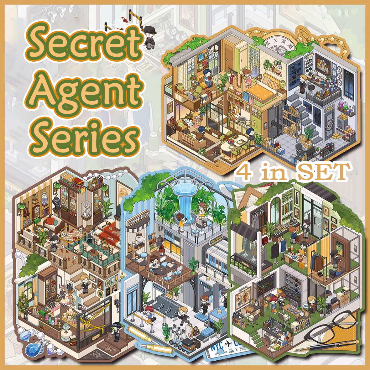 Secret Agent Series DIY 3D Sticker Collection - 4 Cute Miniature Scene