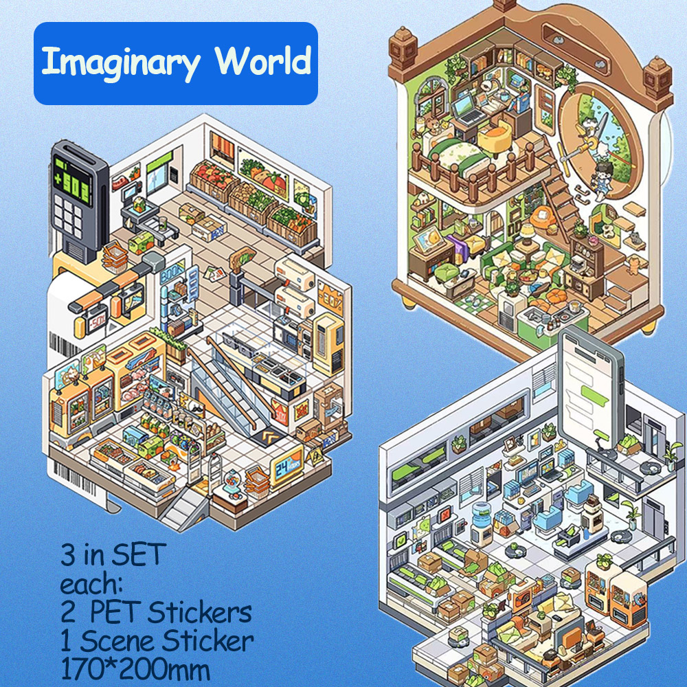 Imaginary World DIY 3D Sticker Collection - 3 Cute Miniature Scenes