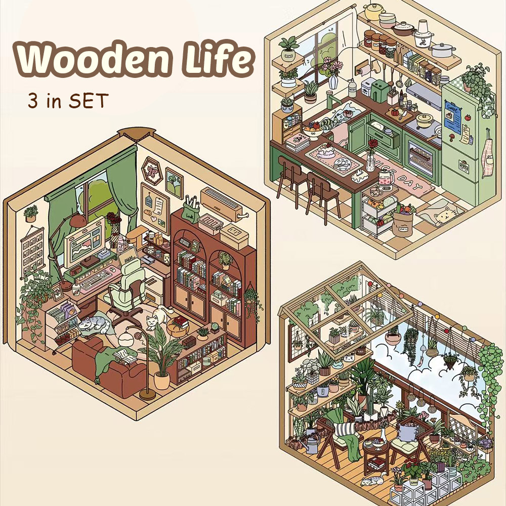 Wooden Life DIY 3D Scene Stickers - 2 Miniature Scenes