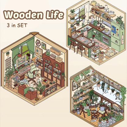 Wooden Life DIY 3D Scene Stickers - 2 Miniature Scenes