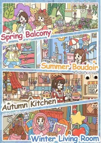 Four Seasons Cozy Nook DIY 3D Scene Stickers - Miniature Scene