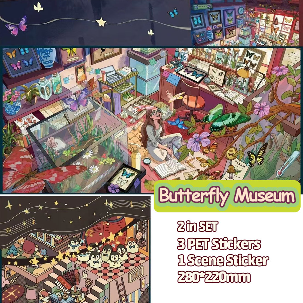 Butterfly Museum DIY 3D Sticker Collection - 3 Cute Miniature Scenes