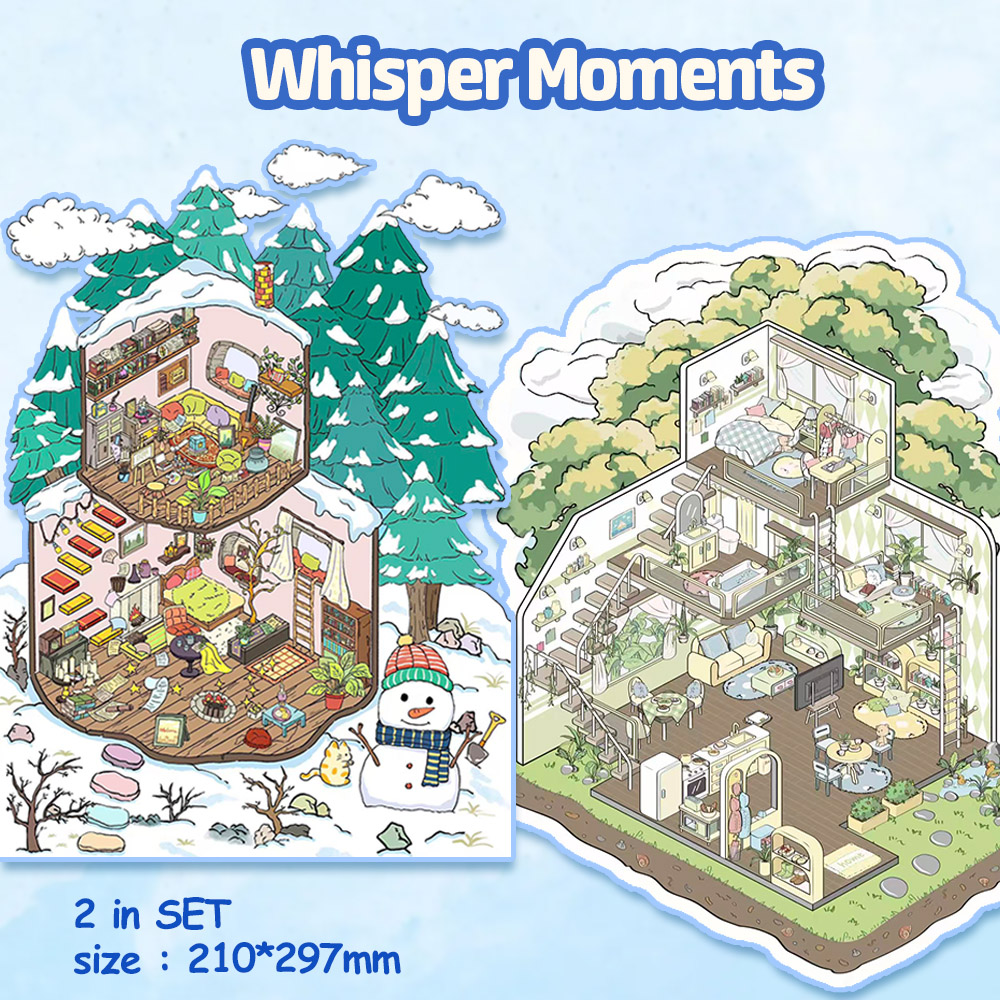 Mini Scenes Sticker Whisper Moments DIY 3D Scene Stickers - 2 Cute Miniature Scenes – Cozy-Room