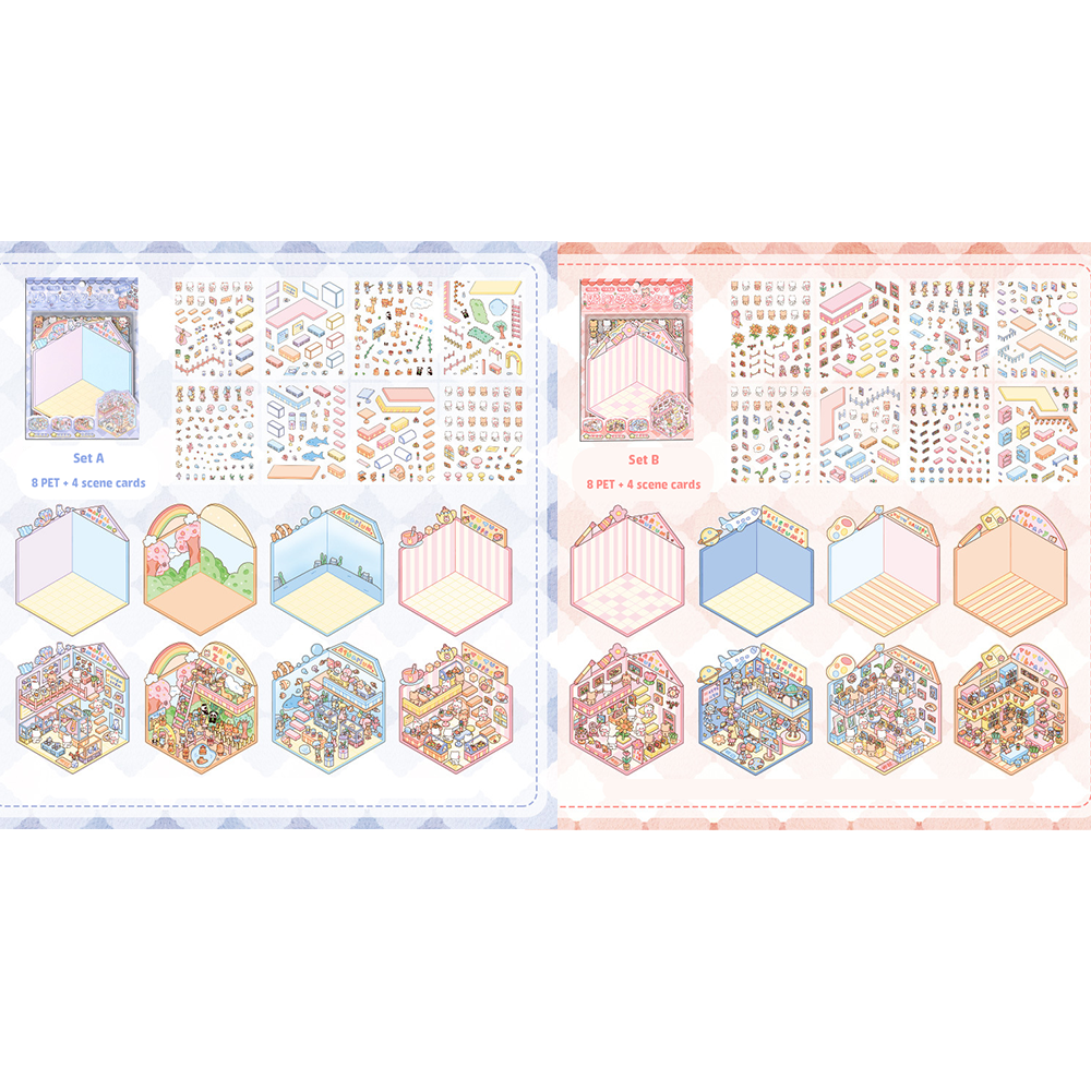 Popular Venues DIY 3D Sticker Collection - 8 Cute Miniature Scenes