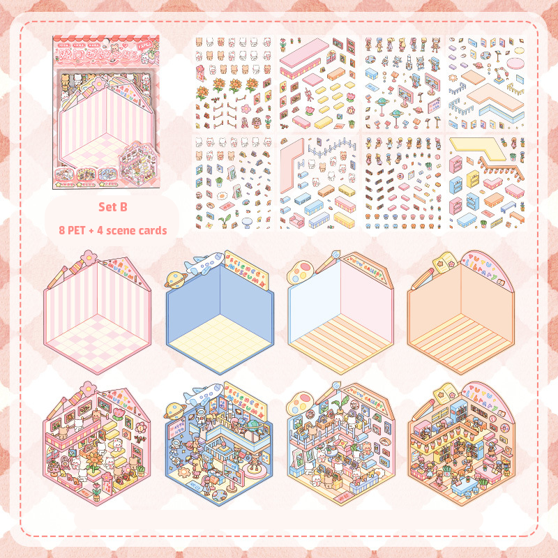 Popular Venues DIY 3D Sticker Collection - 8 Cute Miniature Scenes