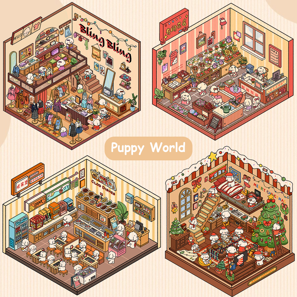 Puppy World DIY 3D Sticker Collection - 4 Cute Miniature Scenes