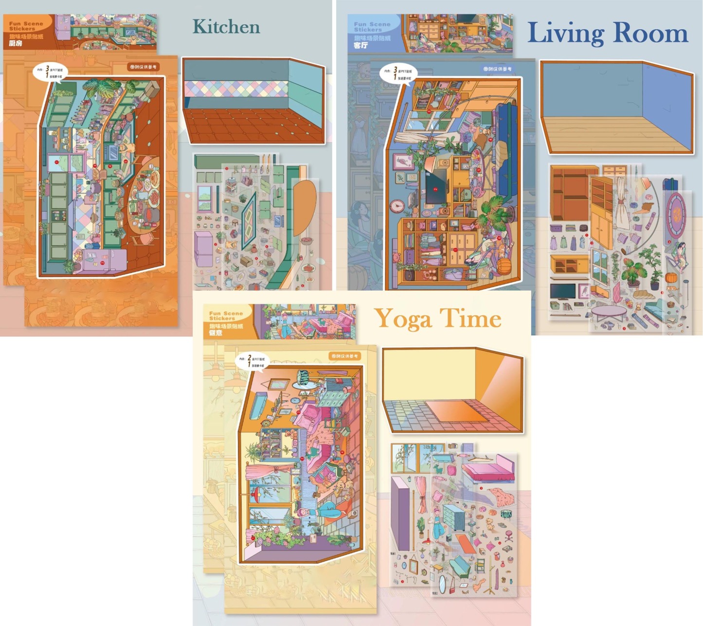 My Solo Life DIY 3D Sticker Collection - 3 Cute Miniature Scenes