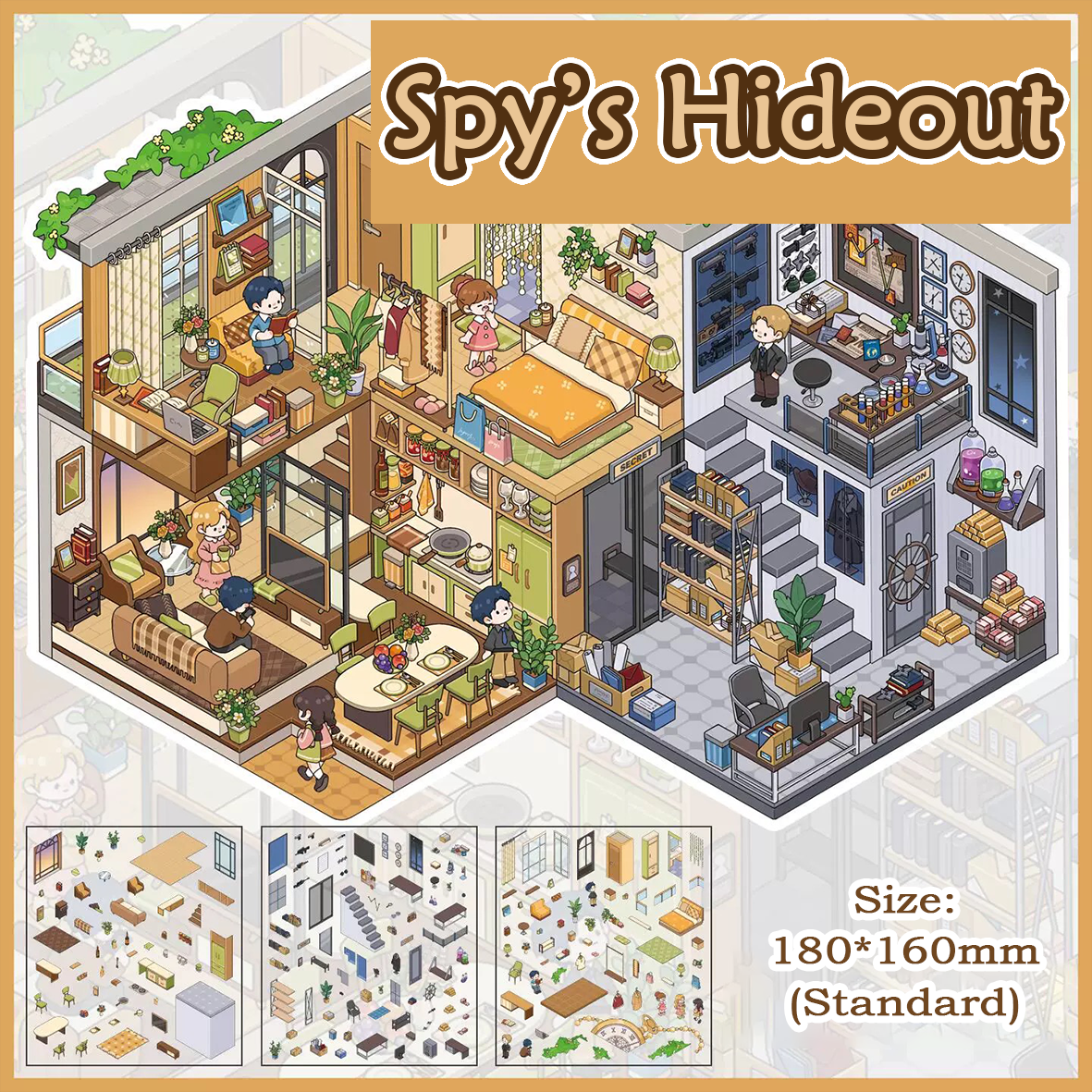 Secret Agent Series DIY 3D Sticker Collection - 4 Cute Miniature Scene