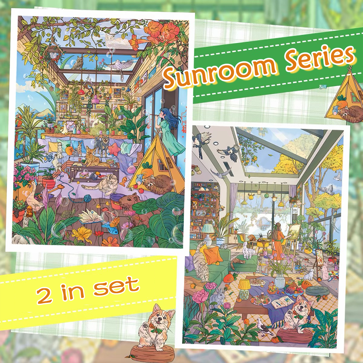 Sunroom Series 3D Sticker Collection - 2 Cute Miniature Scenes
