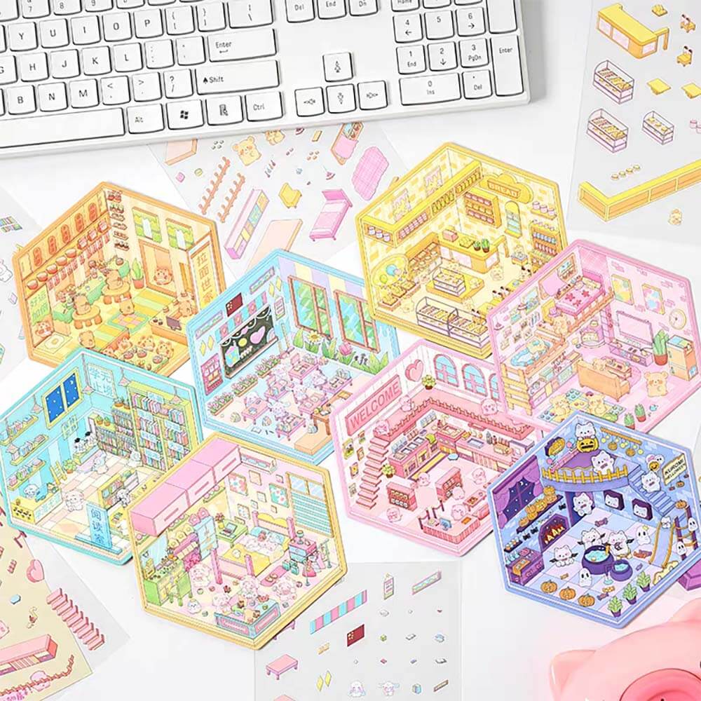 Wonderful House DIY 3D Sticker Collection - 8 Cute Miniature Scenes