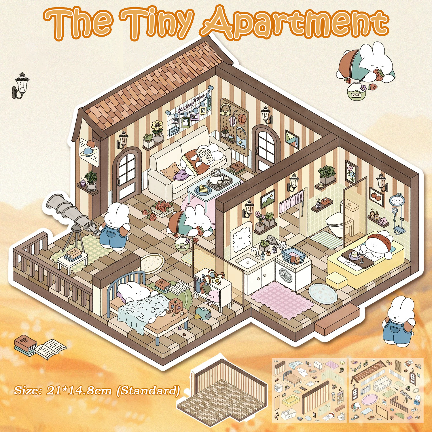 Tiny World Series DIY 3D Sticker Collection - 4 Cute Miniature Scenes