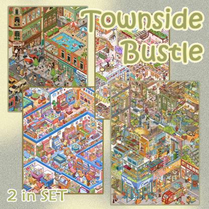 Townside Bustle DIY 3D Scene Stickers Collection - 4 Cute Miniature Scenes