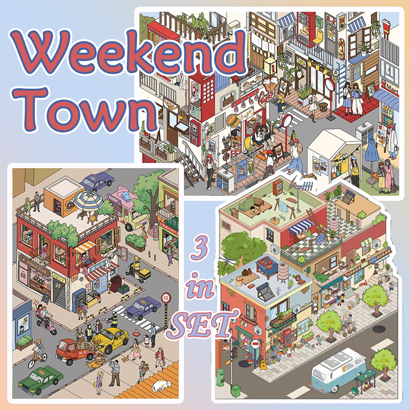 Weekend Town DIY 3D Sticker Collection - 3 Cute Miniature Scenes