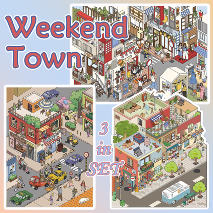 Weekend Town DIY 3D Sticker Collection - 3 Cute Miniature Scenes