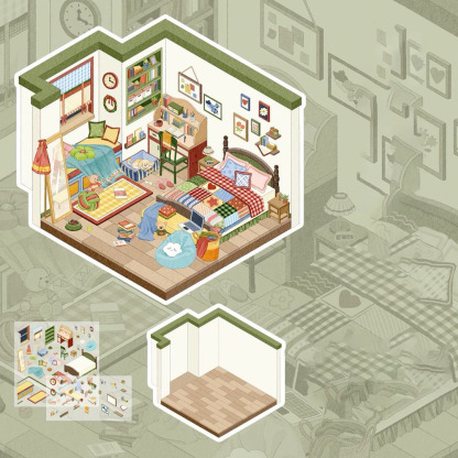 Me-Time Haven DIY 3D Sticker Collection - 4 Cute Miniature Scenes