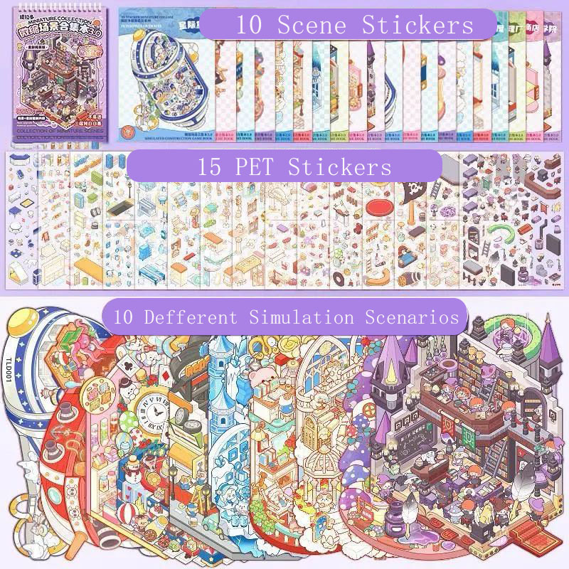 Little World Books DIY 3D Scene Stickers Collection - 2 Cute Miniature Scenes