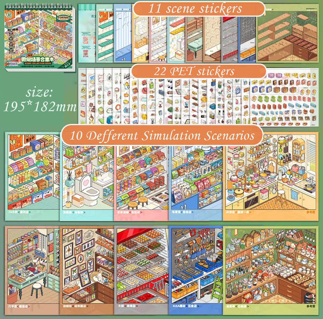 Store Books DIY 3D Scene Stickers - 2 Cute Miniature Scenes