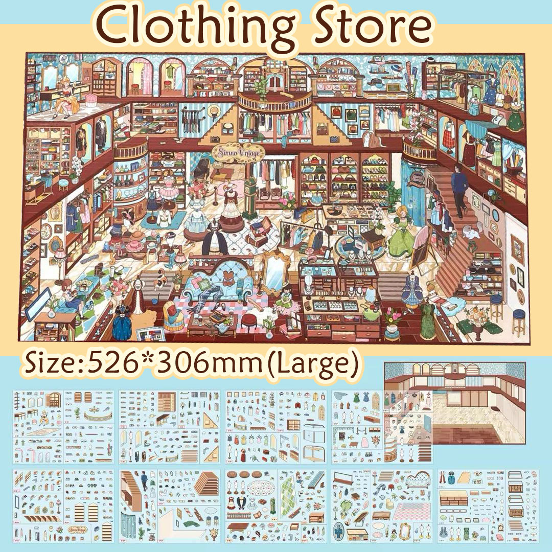 Sweet Shop DIY 3D Scene Stickers Collection - 2 Cute Miniature Scenes