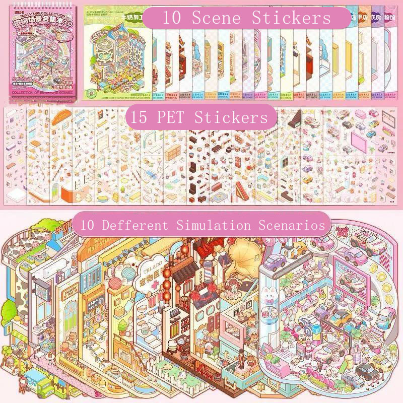 Little World Books DIY 3D Scene Stickers Collection - 2 Cute Miniature Scenes