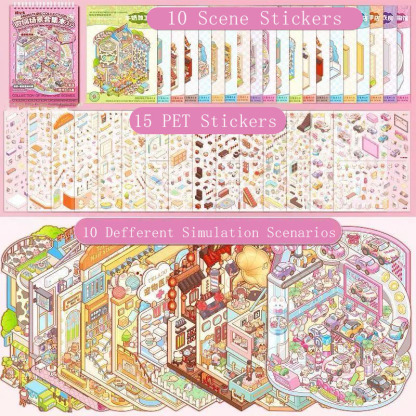 Little World Books DIY 3D Scene Stickers Collection - 2 Cute Miniature Scenes