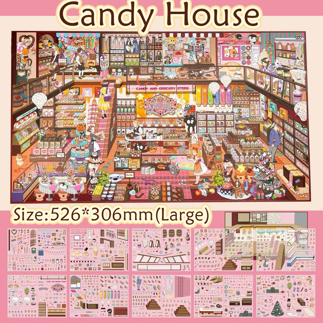 Sweet Shop DIY 3D Scene Stickers Collection - 2 Cute Miniature Scenes