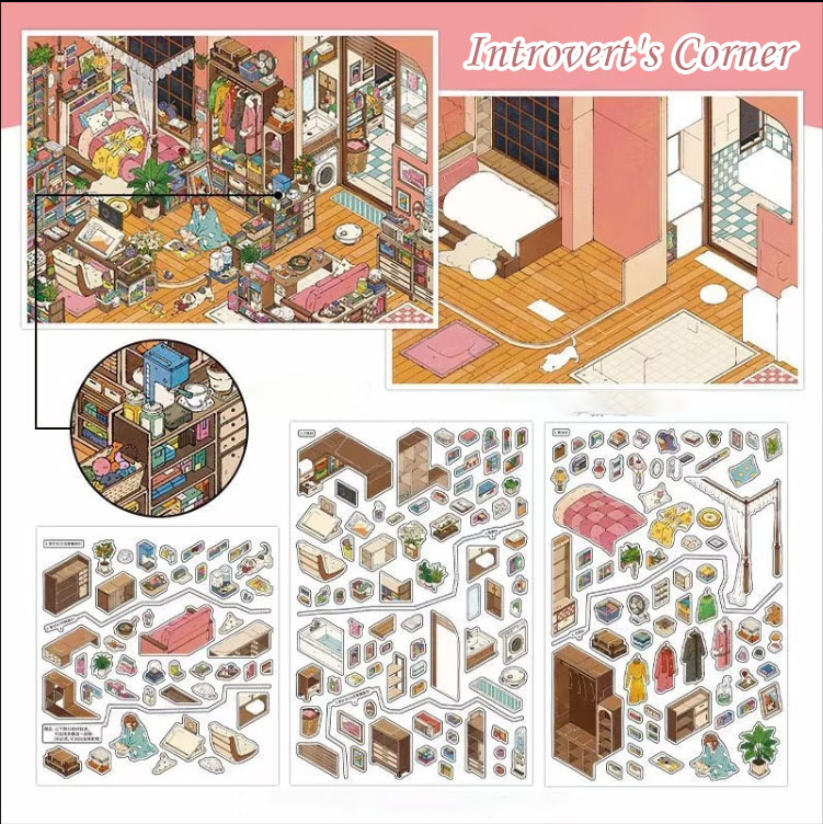 My Nook 2.0 DIY 3D Stickers Collection - 2 Miniature Scenes (with guidelines)