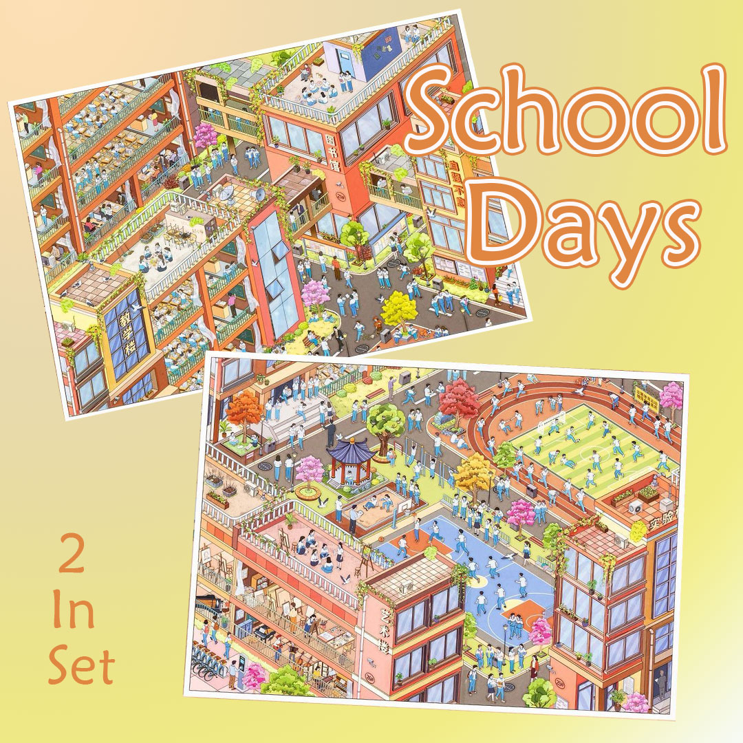 School Days DIY 3D Scene Stickers Collection - 2 Cute Miniature Scenes