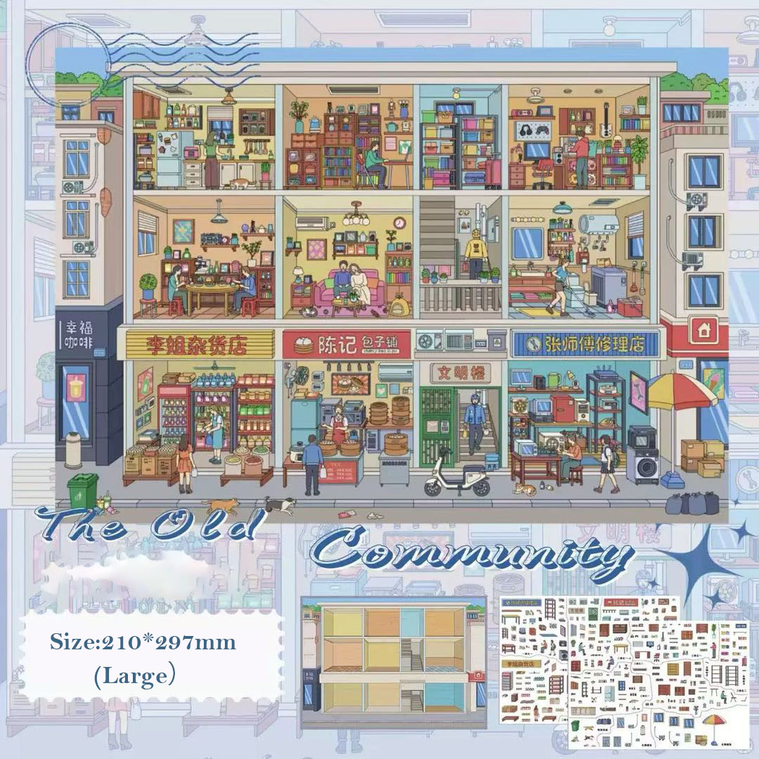 Cozy City DIY 3D Scene Stickers - 4 Cute Miniature Scenes