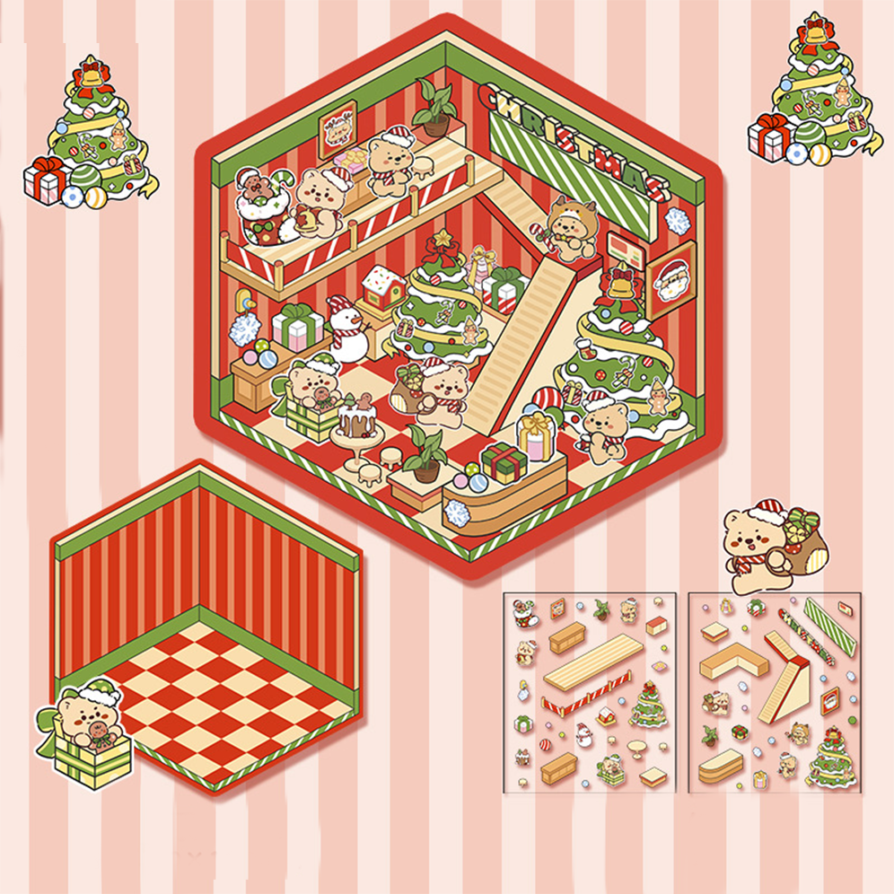 Sweet Holiday Friends DIY 3D Scene Stickers - 2 Cute Miniature Scene
