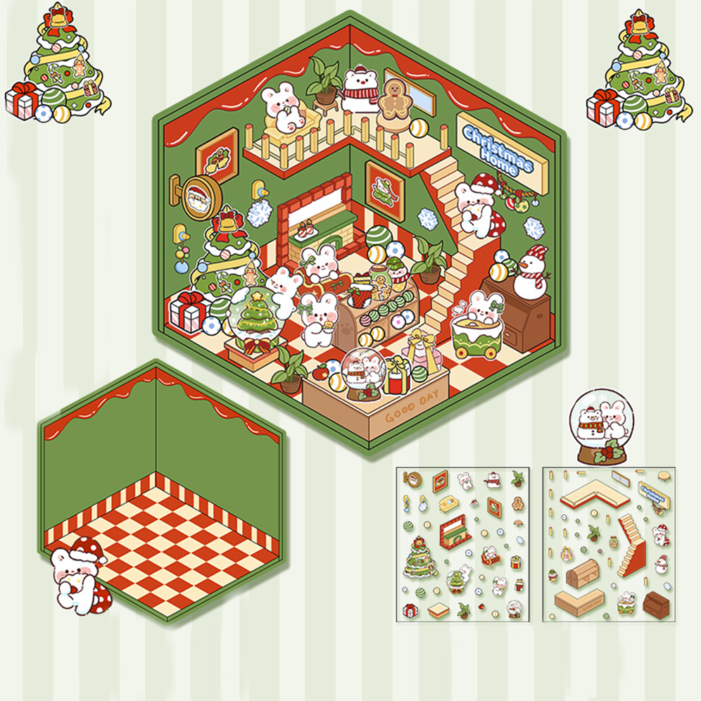Sweet Holiday Friends DIY 3D Scene Stickers - 2 Cute Miniature Scene