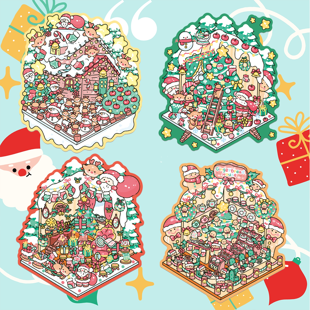 Christmas Eve Series DIY 3D Sticker Collection - 4 Cute Miniature Scenes