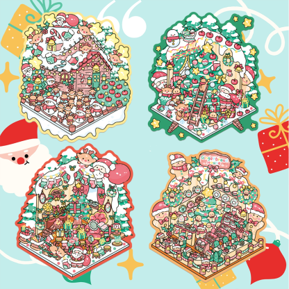Christmas Eve Series DIY 3D Sticker Collection - 4 Cute Miniature Scenes