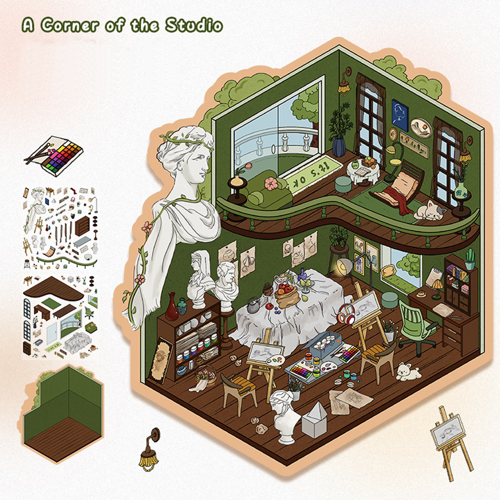 Happy Life DIY 3D Sticker Collection - 4 Cute Miniature Scenes