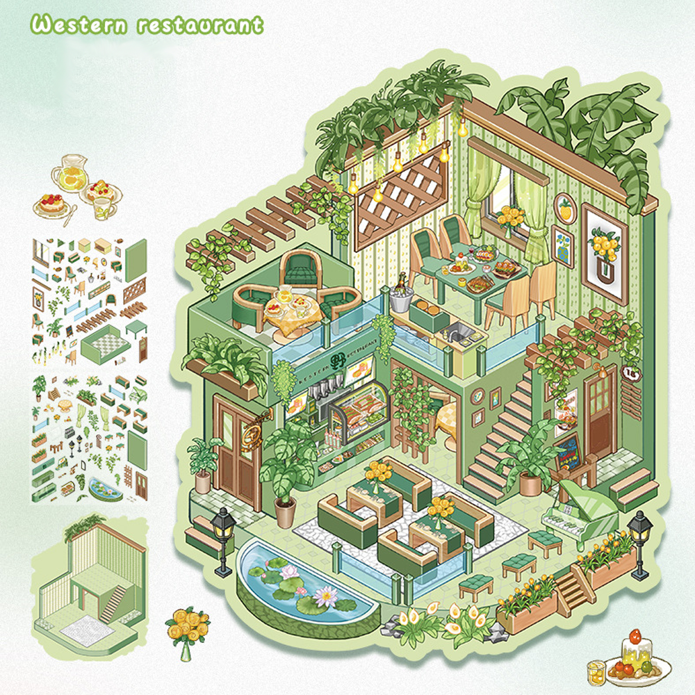 Happy Life DIY 3D Sticker Collection - 4 Cute Miniature Scenes