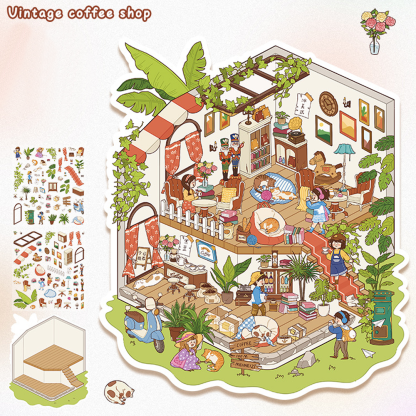 Happy Life DIY 3D Sticker Collection - 4 Cute Miniature Scenes
