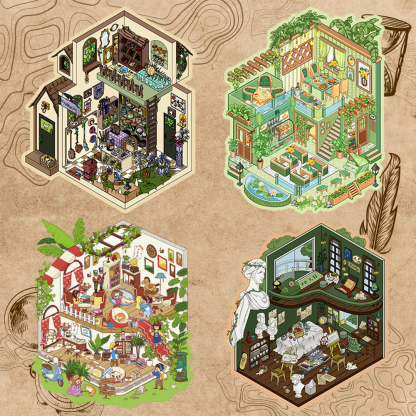 Happy Life DIY 3D Sticker Collection - 4 Cute Miniature Scenes