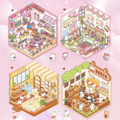 Fluffy Sweet Haven DIY 3D Scene Stickers 4 Cute Miniature Scenes
