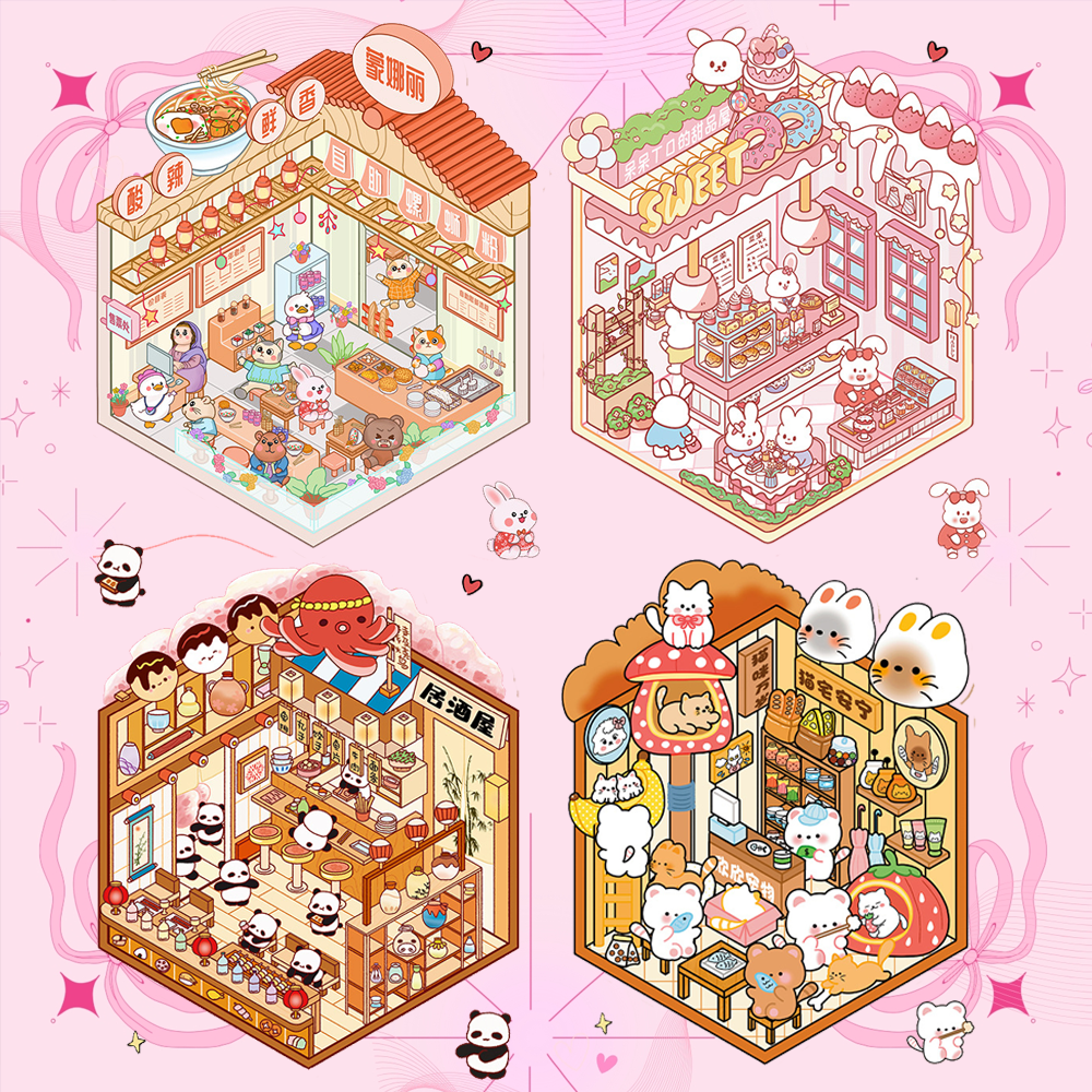 Furry Friends Tycoon DIY 3D Scene Stickers 4 Cute Miniature Scenes