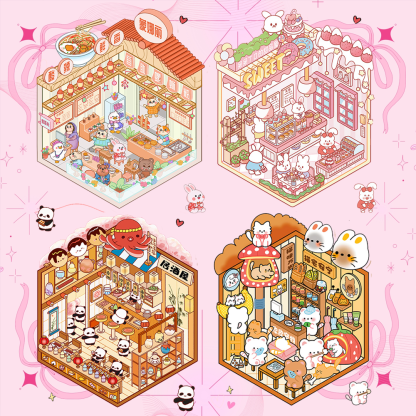 Furry Friends Tycoon DIY 3D Scene Stickers 4 Cute Miniature Scenes