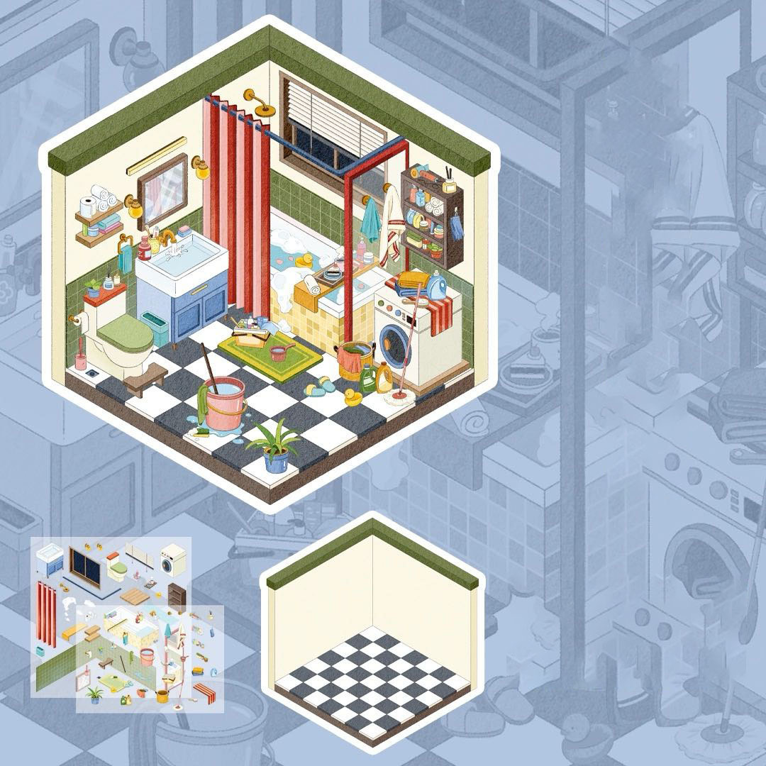 Me-Time Haven DIY 3D Sticker Collection - 4 Cute Miniature Scenes