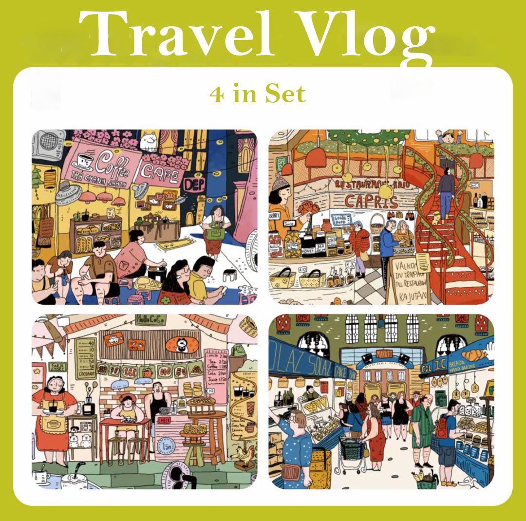 Travel Vlog DIY 3D Scene Stickers - 4 Cute Miniature Scenes