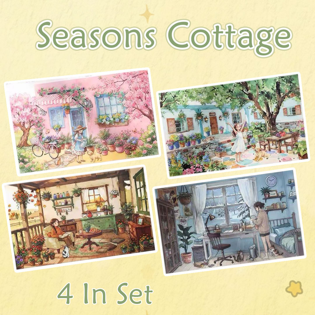 Seasons Cottage DIY 3D Scene Stickers Collection - 4 Cute Miniature Scenes
