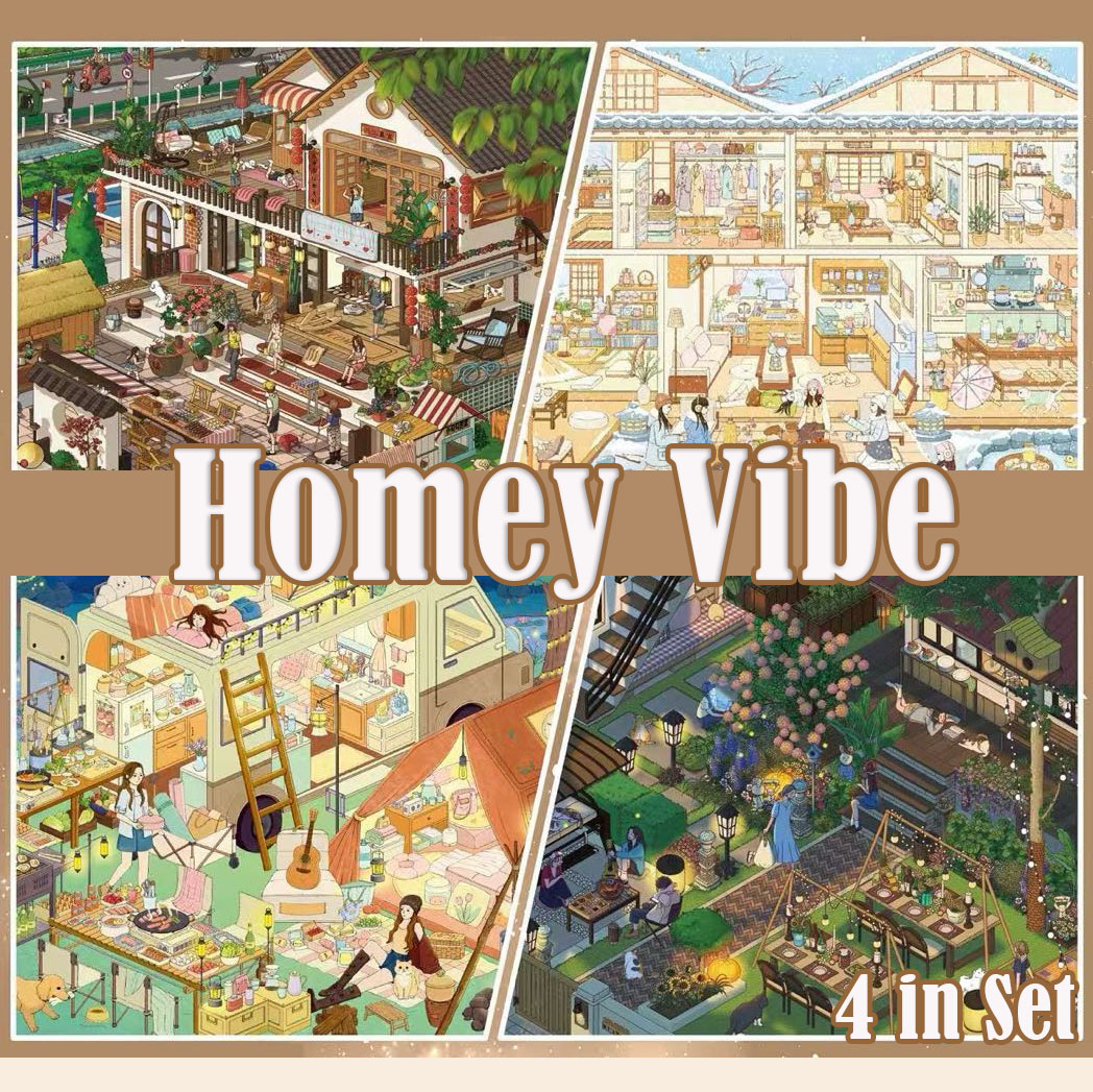 Homey Vibe DIY 3D Sticker Collection - 4 Cute Miniature Scens