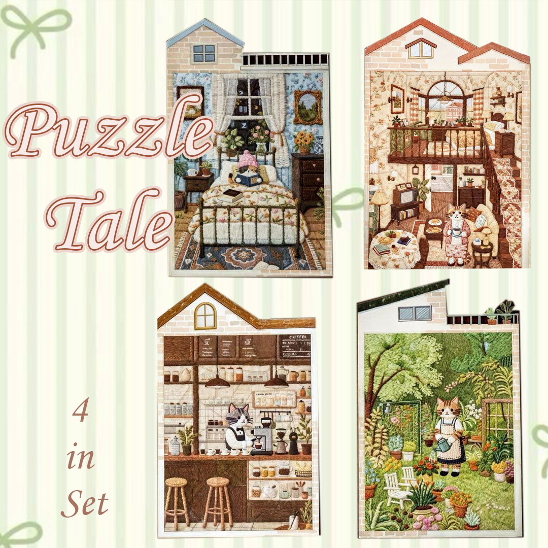 Puzzle Tale 3D Sticker Collection - 4 Cute Miniature Scenes  (with guidelines)