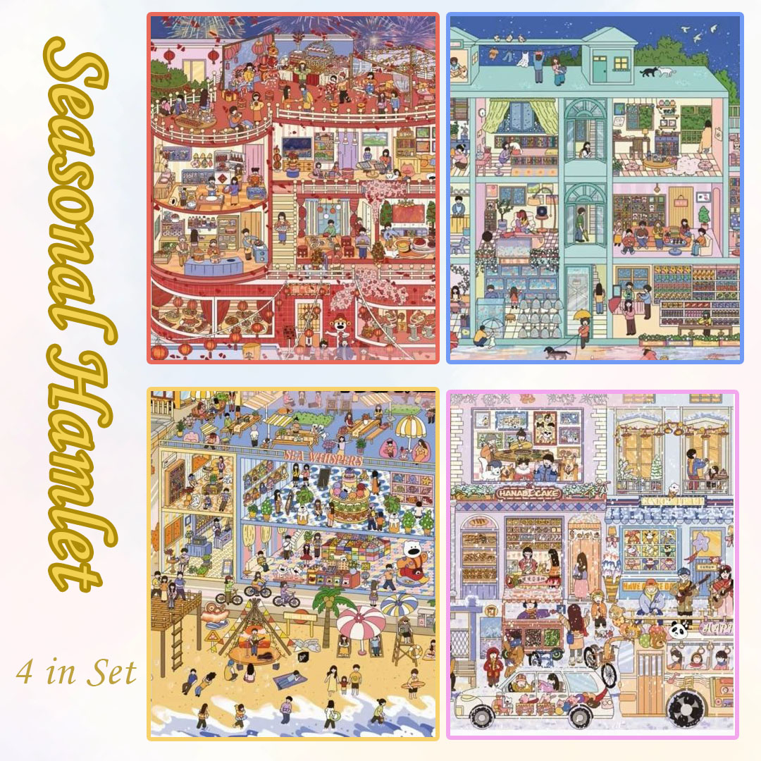 Seasonal Hamlet  DIY 3D Sticker Collection - 4 Cute Miniature Scens