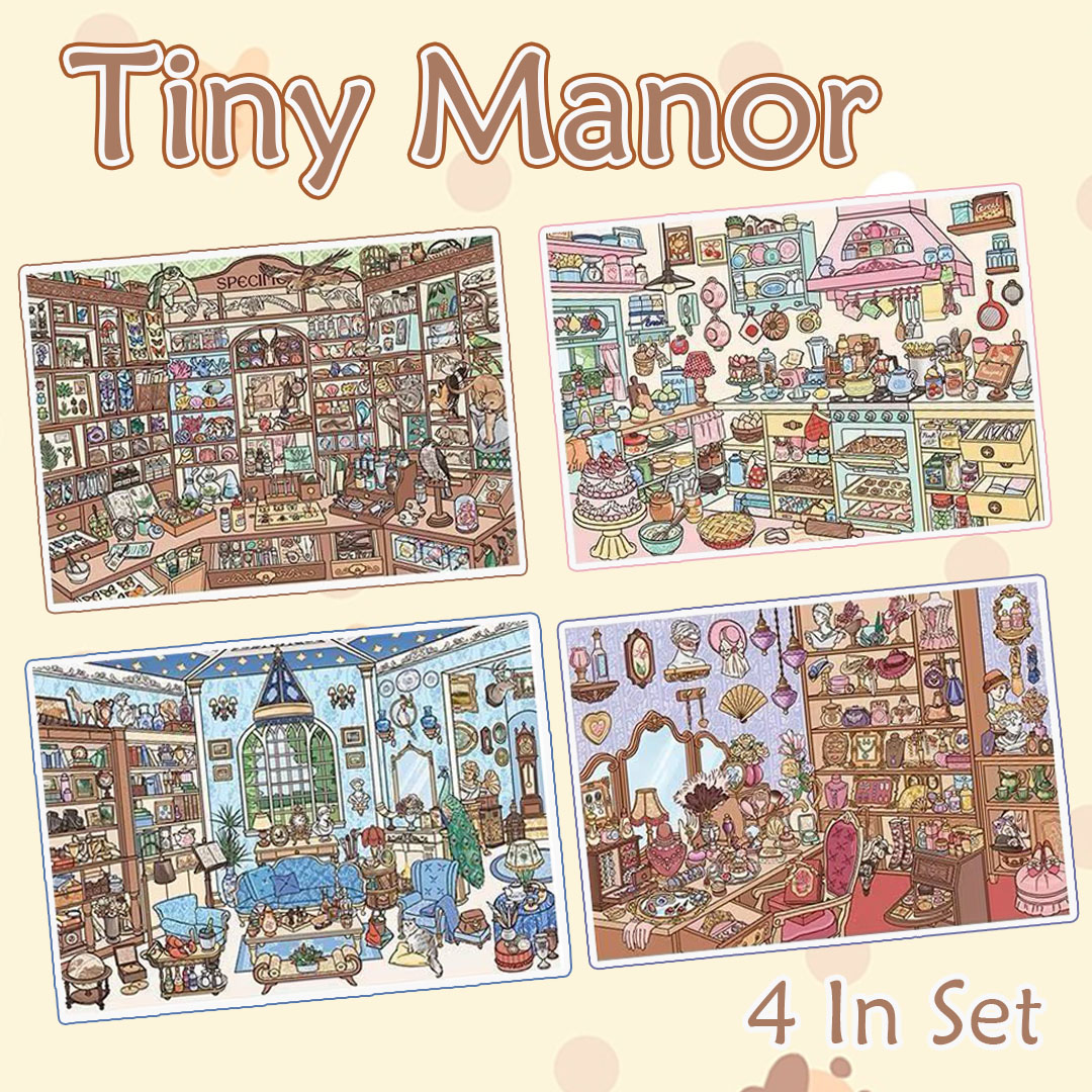 Tiny Manor DIY 3D Scene Stickers - 4 Cute Miniature Scenes