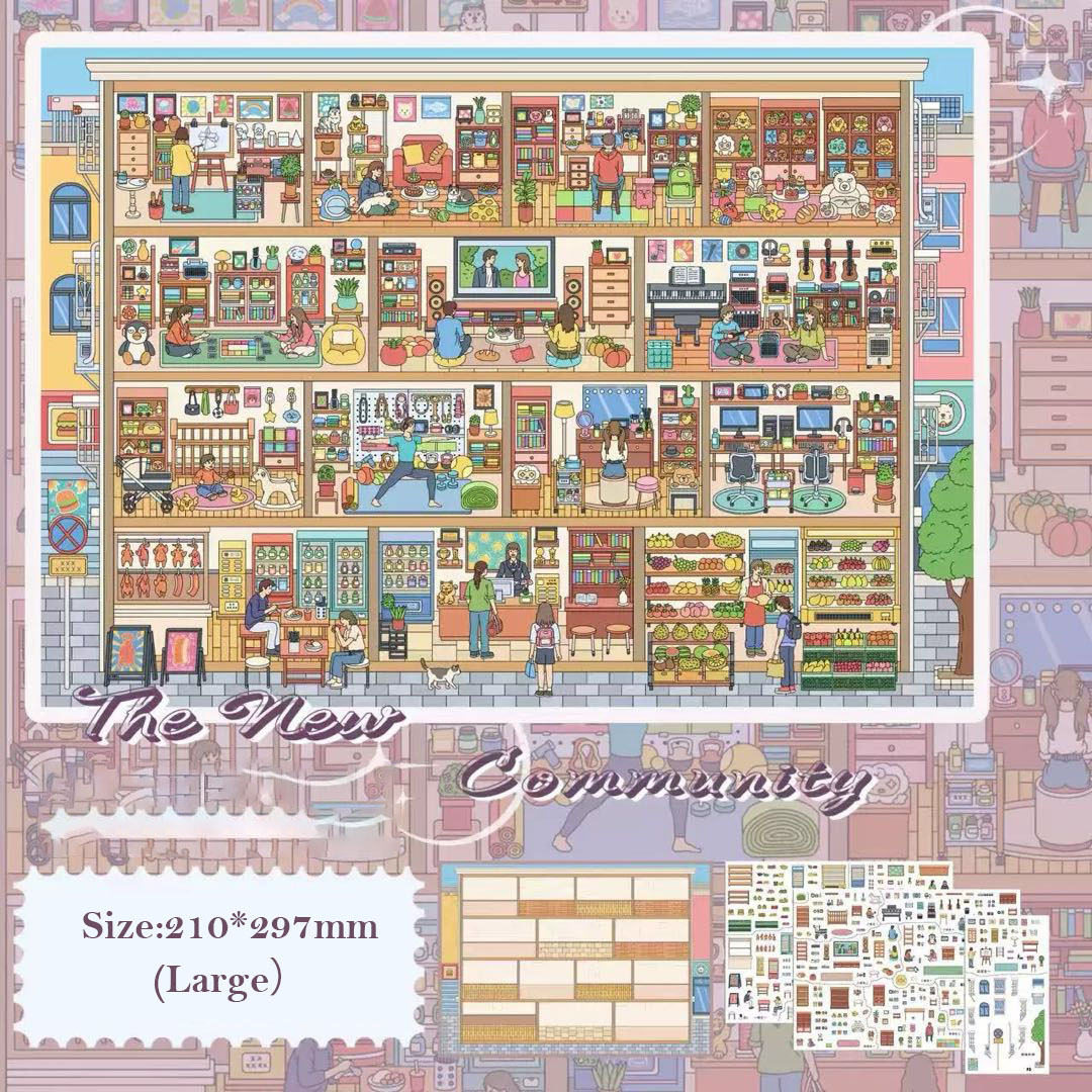 Cozy City DIY 3D Scene Stickers - 4 Cute Miniature Scenes