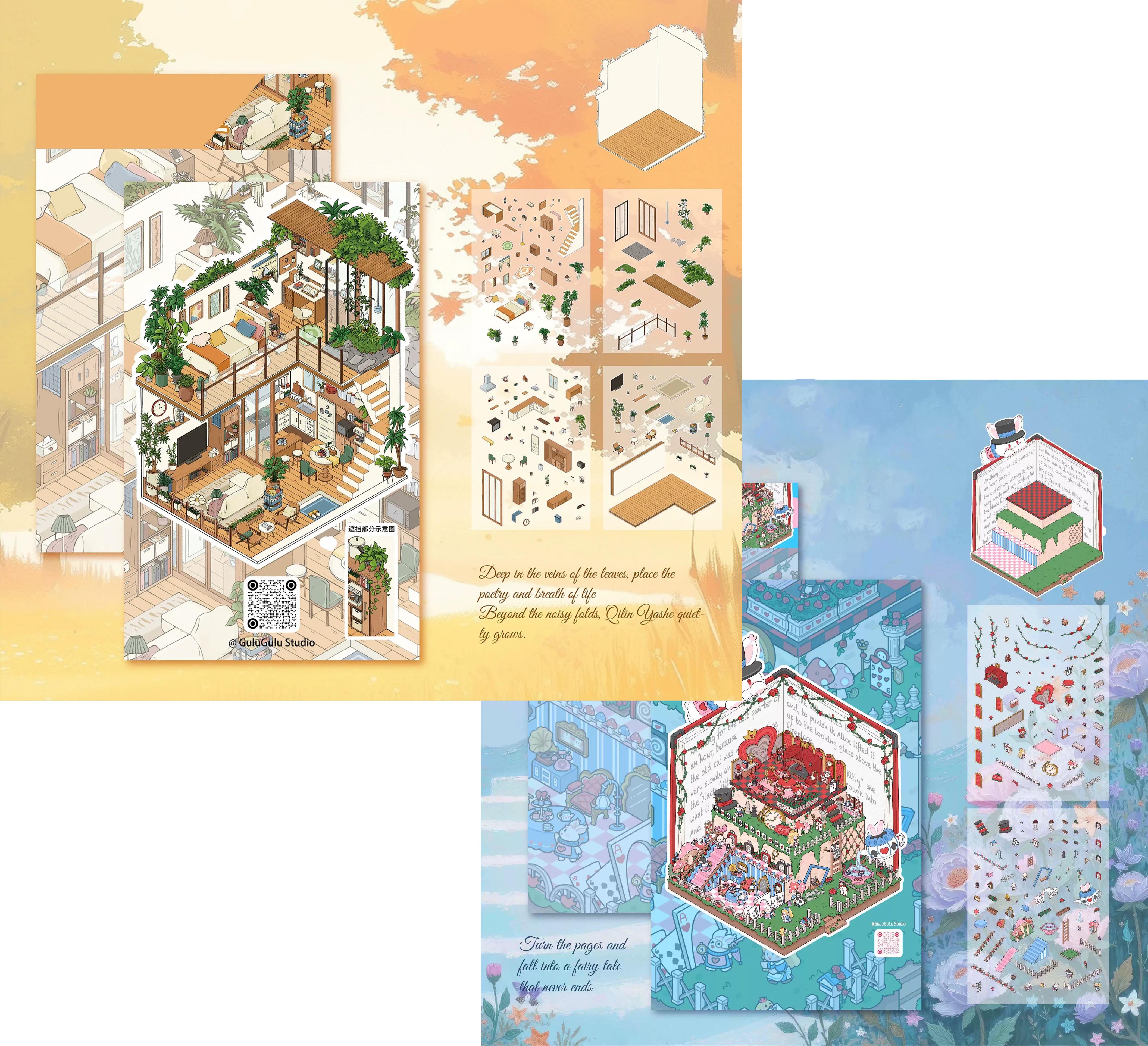 Cozy Apartment DIY 3D Sticker Collection - 2 Cute Miniature Scenes