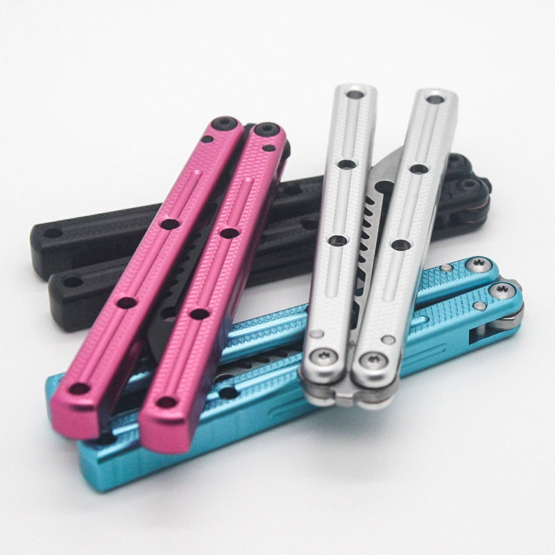 Shark Mini Kraken Clone pocket Balisong Butterflyknife Flipper Trainer Safe  EDC Outdoor Knife Aluminum Handle CNC Bushings