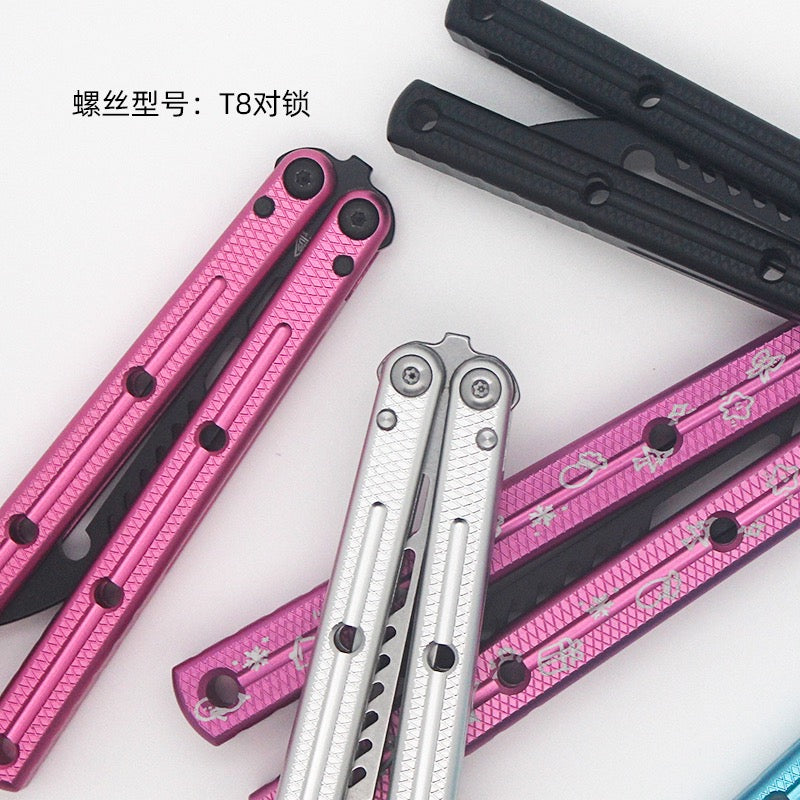 Shark Mini Kraken Clone pocket Balisong Butterflyknife Flipper Trainer Safe  EDC Outdoor Knife Aluminum Handle CNC Bushings